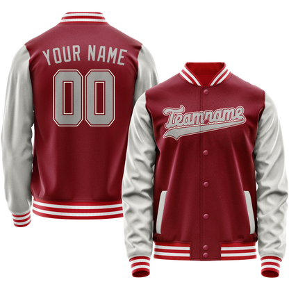 Custom Crimson Gray Solid Color Varsity Letterman Jacket