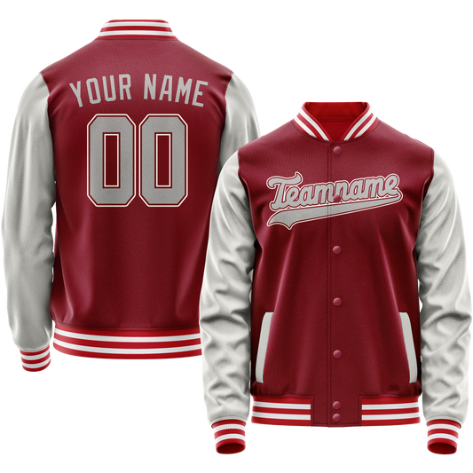 Custom Crimson Gray Solid Color Varsity Letterman Jacket