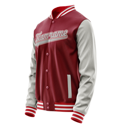 Custom Crimson Gray Solid Color Varsity Letterman Jacket