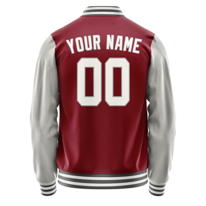 Custom Crimson Gray Solid Color Varsity Letterman Jacket