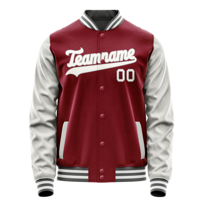 Custom Crimson Gray Solid Color Varsity Letterman Jacket