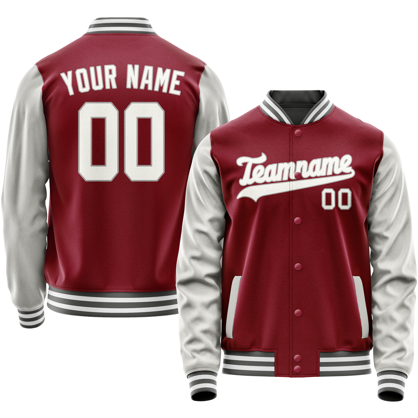 Custom Crimson Gray Solid Color Varsity Letterman Jacket