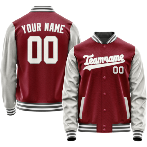 Custom Crimson Gray Solid Color Varsity Letterman Jacket