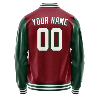 Custom Crimson Kelly-Green Solid Color Varsity Letterman Jacket