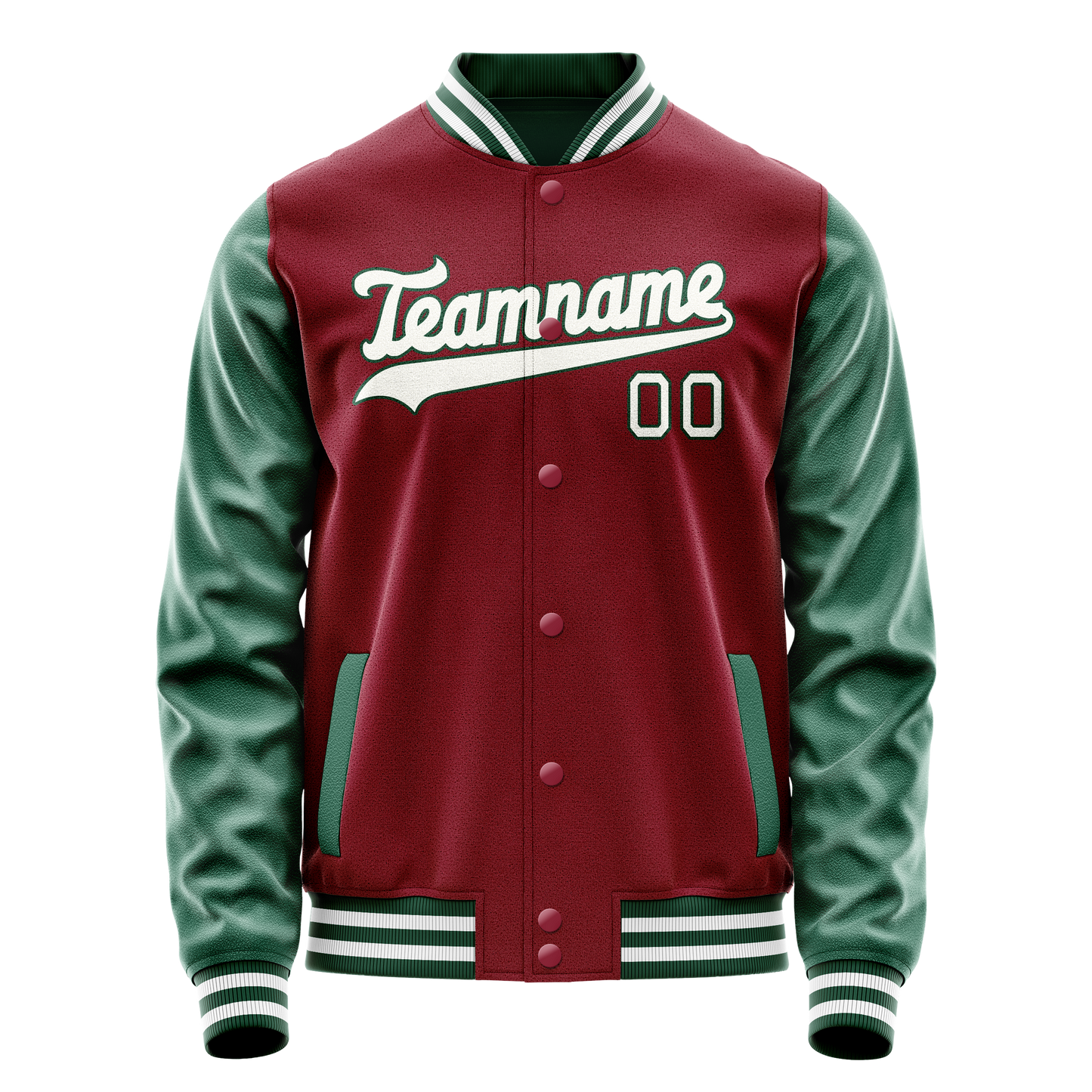 Custom Crimson Kelly-Green Solid Color Varsity Letterman Jacket