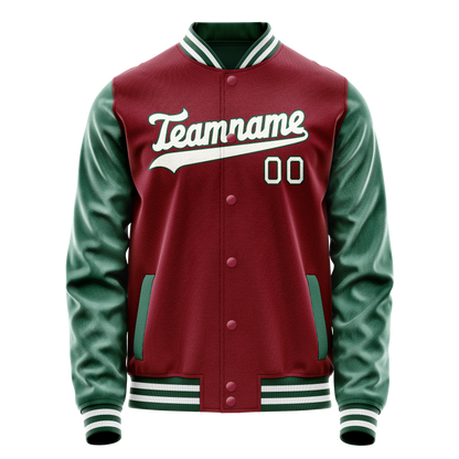 Custom Crimson Kelly-Green Solid Color Varsity Letterman Jacket