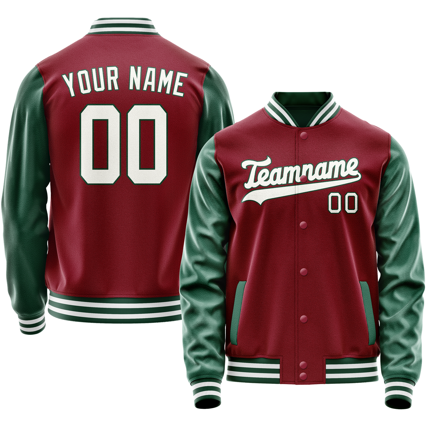 Custom Crimson Kelly-Green Solid Color Varsity Letterman Jacket