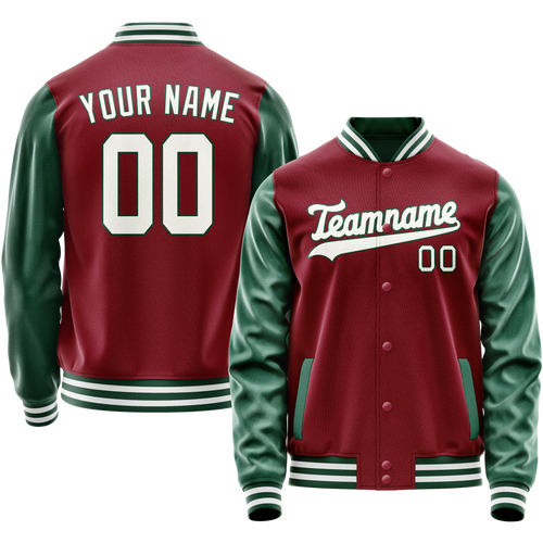 Custom Crimson Kelly-Green Solid Color Varsity Letterman Jacket