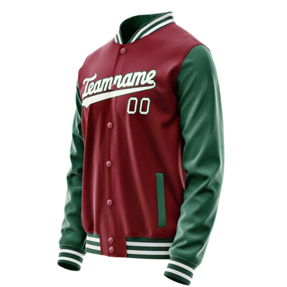 Custom Crimson Kelly-Green Solid Color Varsity Letterman Jacket