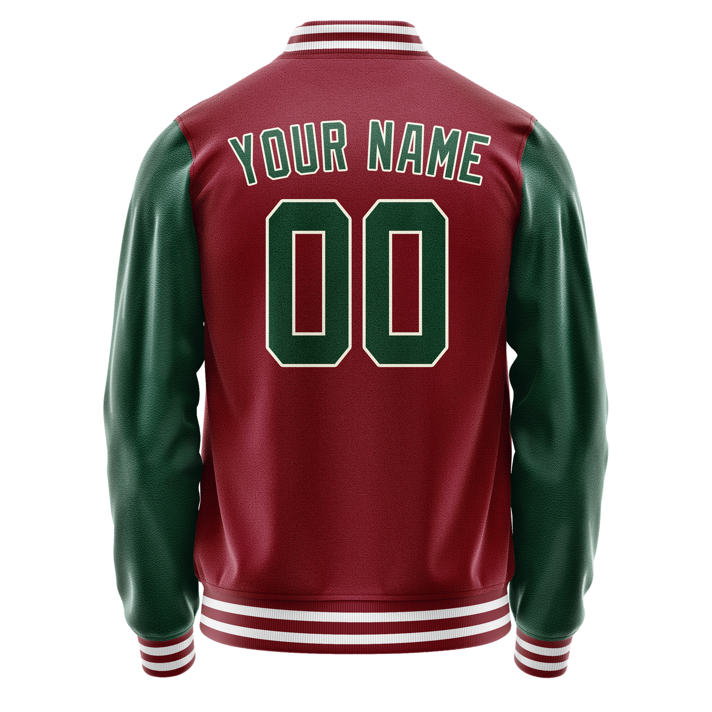 Custom Crimson Kelly-Green Solid Color Varsity Letterman Jacket