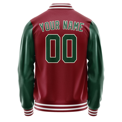 Custom Crimson Kelly-Green Solid Color Varsity Letterman Jacket