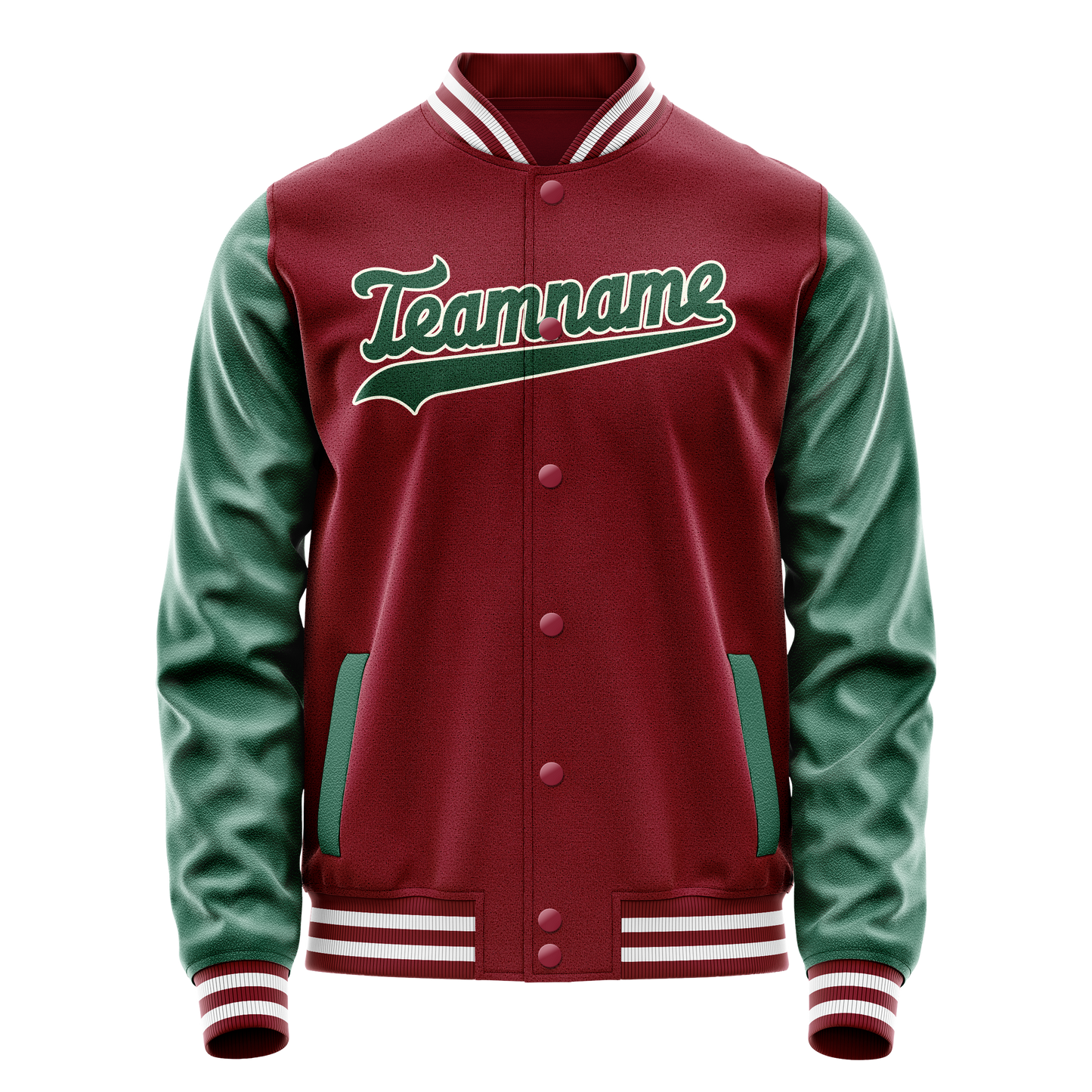 Custom Crimson Kelly-Green Solid Color Varsity Letterman Jacket