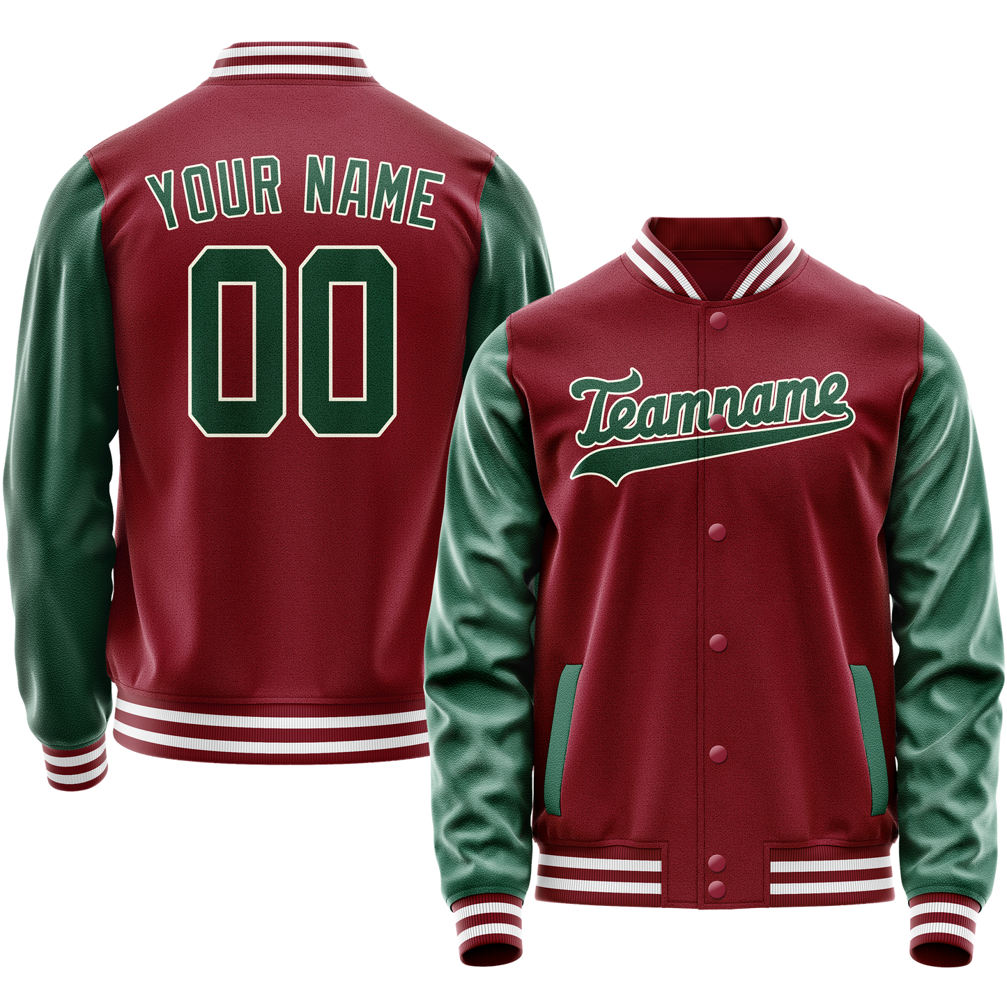 Custom Crimson Kelly-Green Solid Color Varsity Letterman Jacket