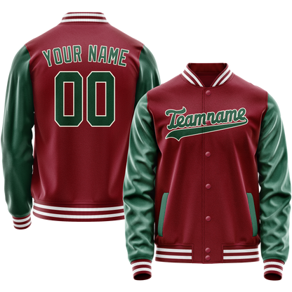 Custom Crimson Kelly-Green Solid Color Varsity Letterman Jacket
