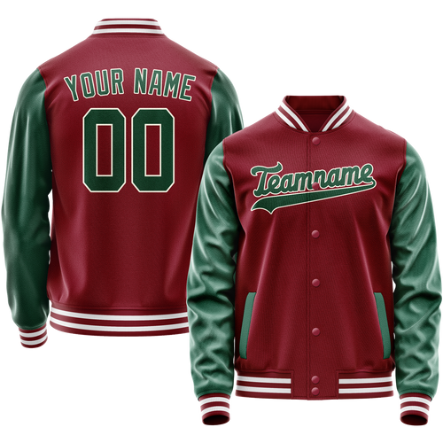 Custom Crimson Kelly-Green Solid Color Varsity Letterman Jacket