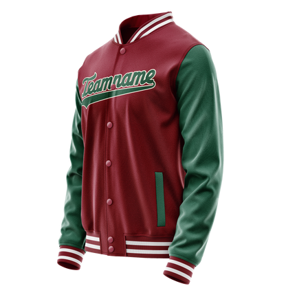 Custom Crimson Kelly-Green Solid Color Varsity Letterman Jacket