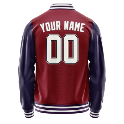 Custom Crimson Navy Solid Color Varsity Letterman Jacket