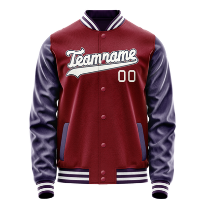 Custom Crimson Navy Solid Color Varsity Letterman Jacket