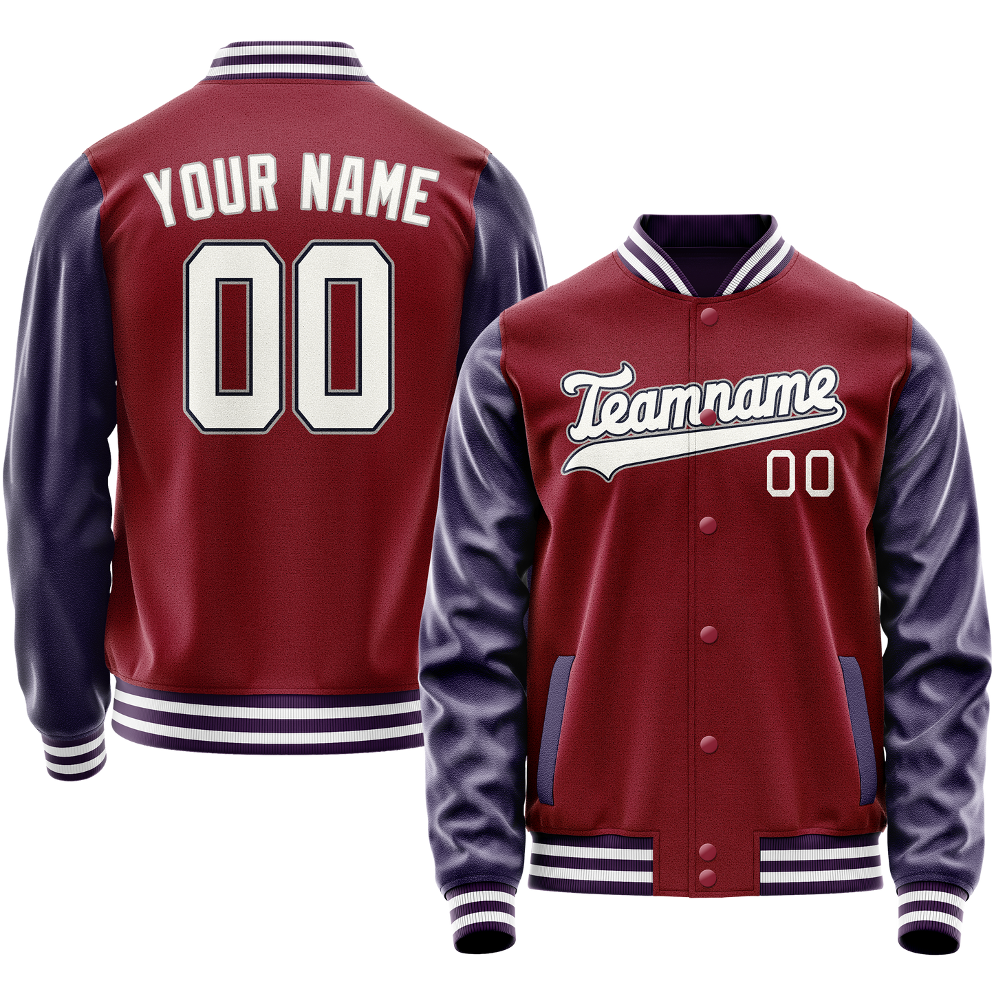 Custom Crimson Navy Solid Color Varsity Letterman Jacket