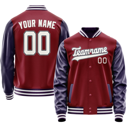 Custom Crimson Navy Solid Color Varsity Letterman Jacket