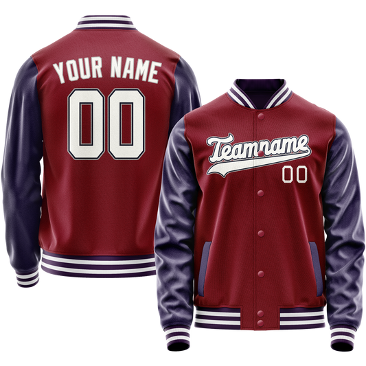 Custom Crimson Navy Solid Color Varsity Letterman Jacket