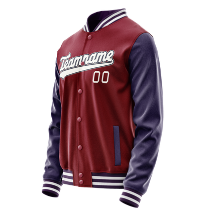 Custom Crimson Navy Solid Color Varsity Letterman Jacket
