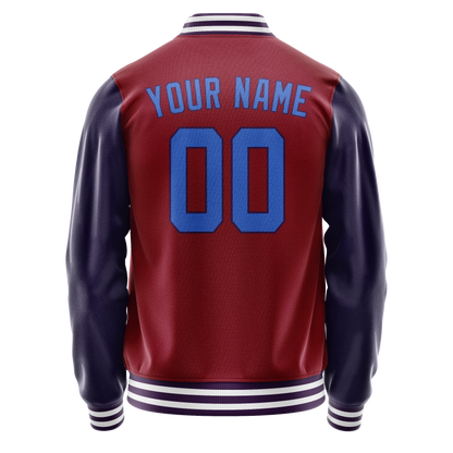 Custom Crimson Navy Solid Color Varsity Letterman Jacket