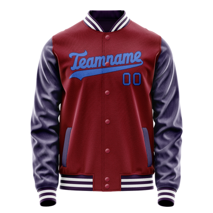 Custom Crimson Navy Solid Color Varsity Letterman Jacket