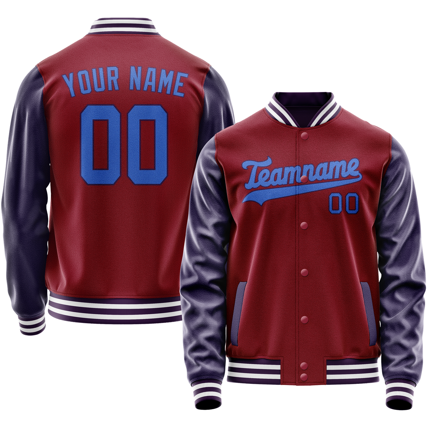 Custom Crimson Navy Solid Color Varsity Letterman Jacket