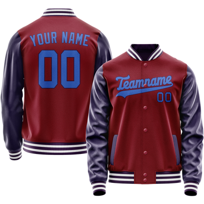 Custom Crimson Navy Solid Color Varsity Letterman Jacket
