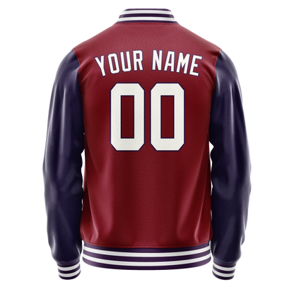 Custom Crimson Navy Solid Color Varsity Letterman Jacket