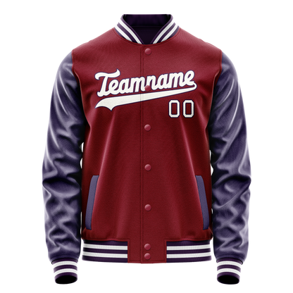 Custom Crimson Navy Solid Color Varsity Letterman Jacket