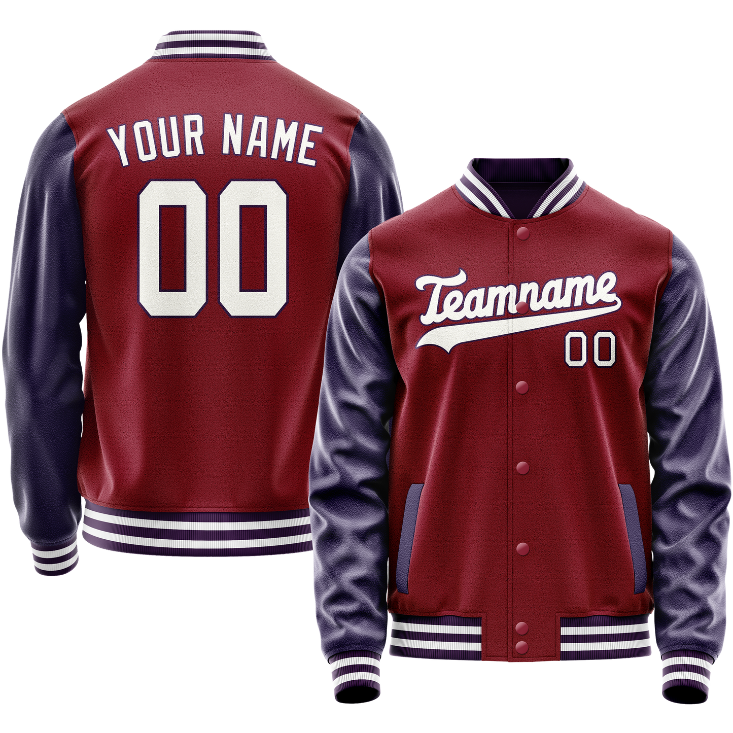 Custom Crimson Navy Solid Color Varsity Letterman Jacket