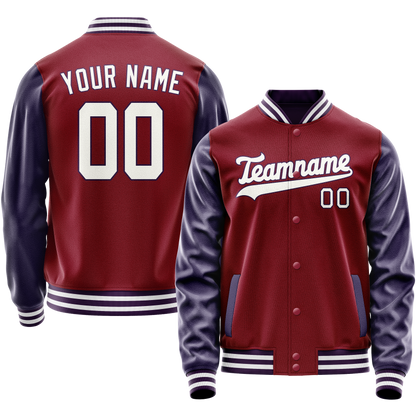 Custom Crimson Navy Solid Color Varsity Letterman Jacket