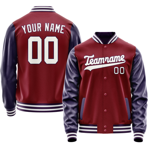 Custom Crimson Navy Solid Color Varsity Letterman Jacket