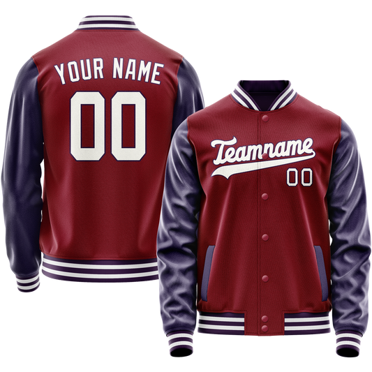 Custom Crimson Navy Solid Color Varsity Letterman Jacket