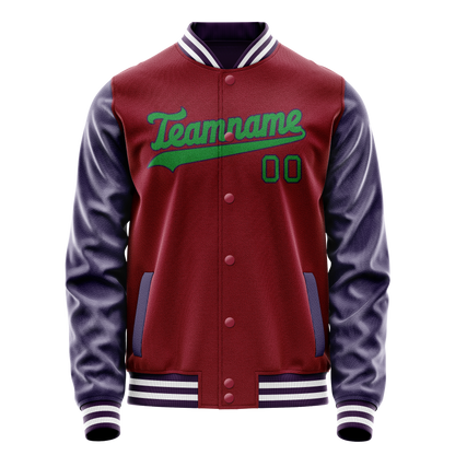 Custom Crimson Navy Solid Color Varsity Letterman Jacket