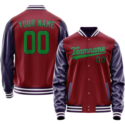 Custom Crimson Navy Solid Color Varsity Letterman Jacket