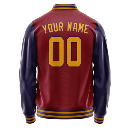 Custom Crimson Navy Solid Color Varsity Letterman Jacket