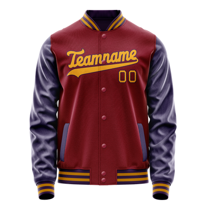 Custom Crimson Navy Solid Color Varsity Letterman Jacket
