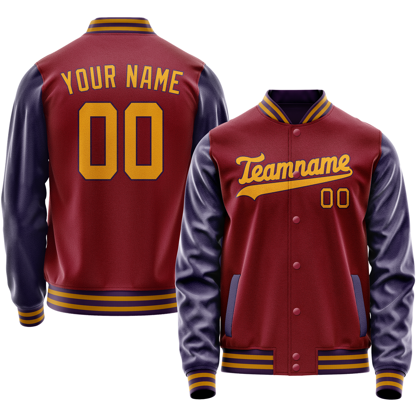 Custom Crimson Navy Solid Color Varsity Letterman Jacket