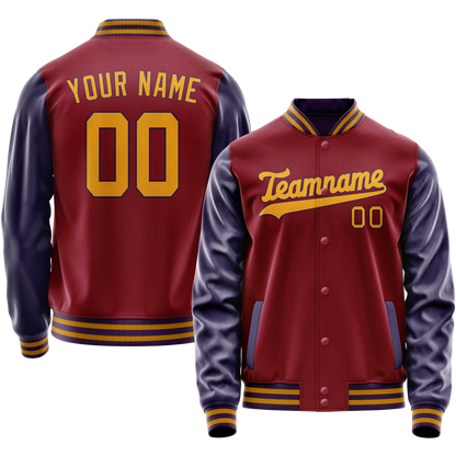 Custom Crimson Navy Solid Color Varsity Letterman Jacket