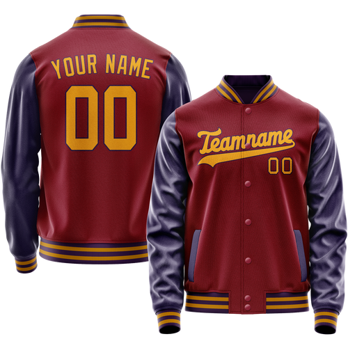 Custom Crimson Navy Solid Color Varsity Letterman Jacket