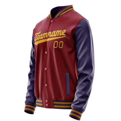 Custom Crimson Navy Solid Color Varsity Letterman Jacket