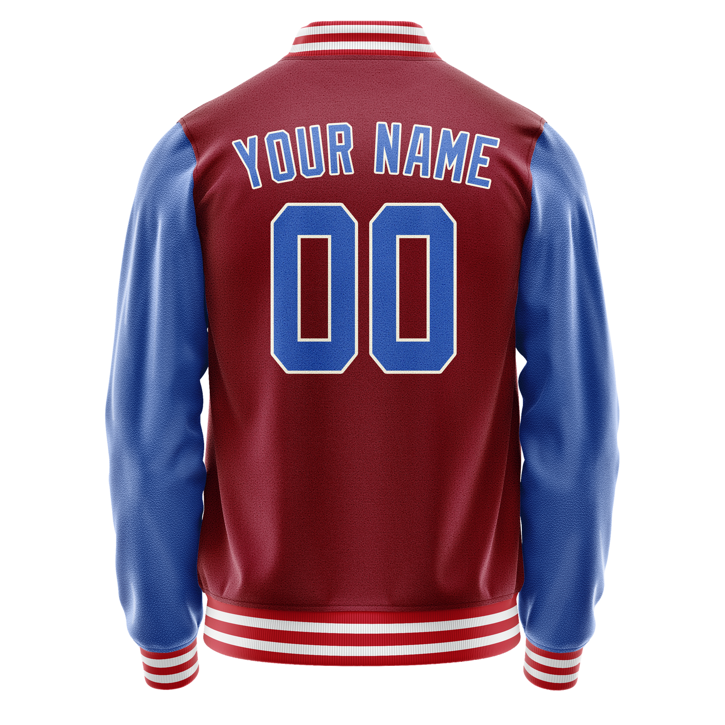 Custom Crimson Light-Blue Solid Color Varsity Letterman Jacket