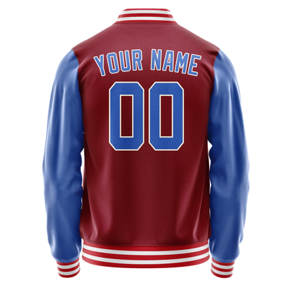 Custom Crimson Light-Blue Solid Color Varsity Letterman Jacket