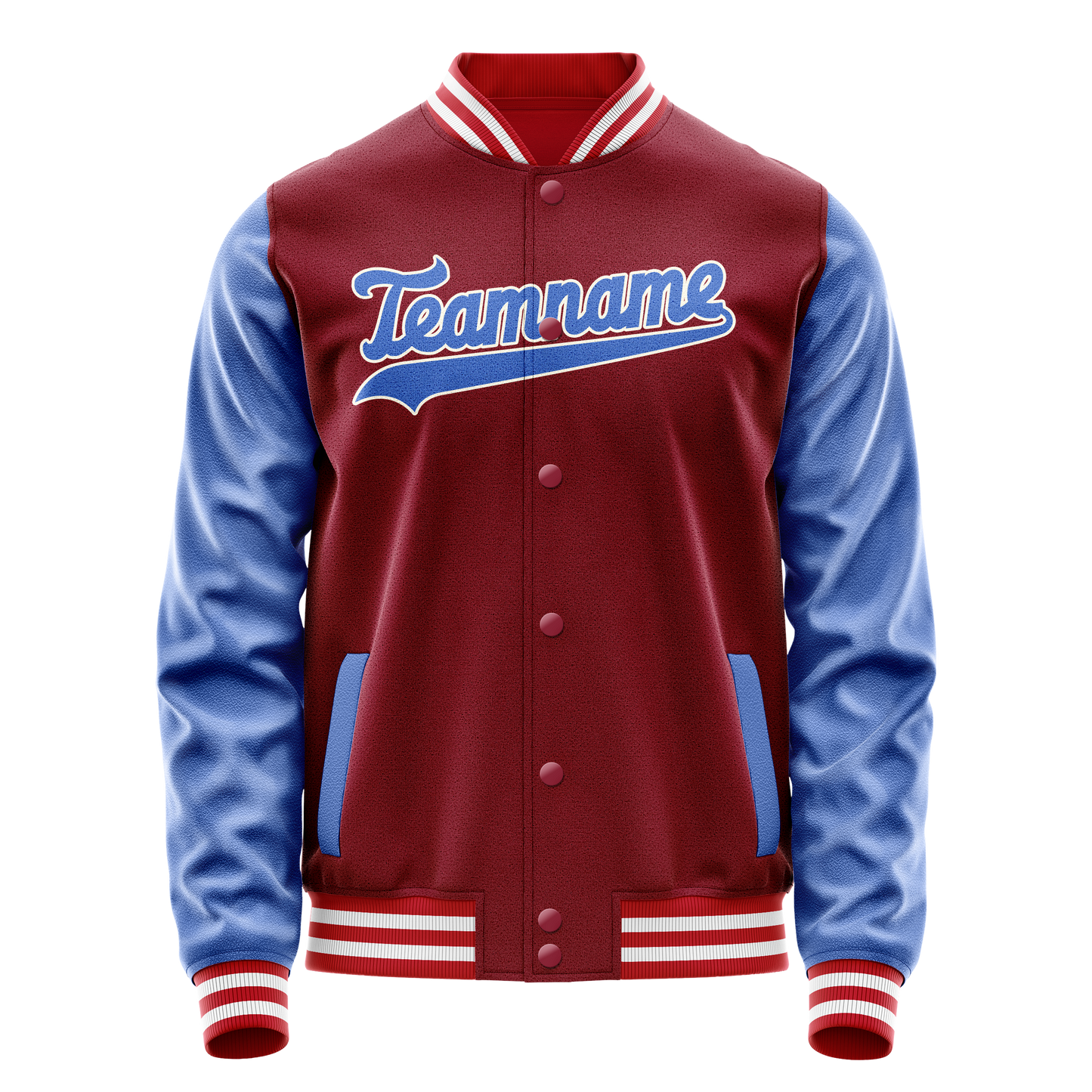 Custom Crimson Light-Blue Solid Color Varsity Letterman Jacket