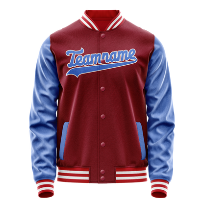 Custom Crimson Light-Blue Solid Color Varsity Letterman Jacket
