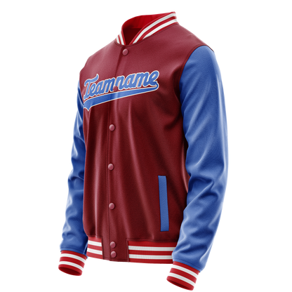 Custom Crimson Light-Blue Solid Color Varsity Letterman Jacket
