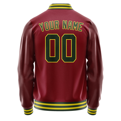 Custom Crimson Kelly-Green Solid Color Varsity Letterman Jacket